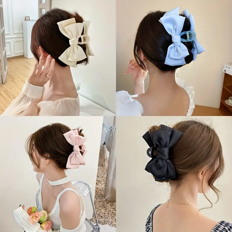 1PC/4PCS Women's Sweet Satin Big Bow Hairpin Head Is Suitable for Everyday Wear Weddings, Engagements, Proms, Birthdays