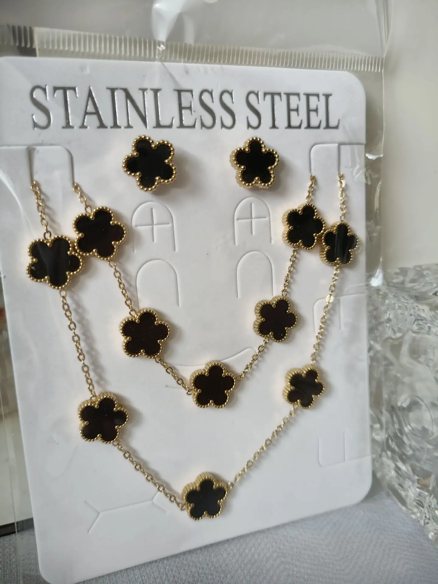Hot Selling Stainless Steel Shell Plant Five Leaf Flower Set For Women's Jewelry Accessories Simple And Non Fading Clover Gift