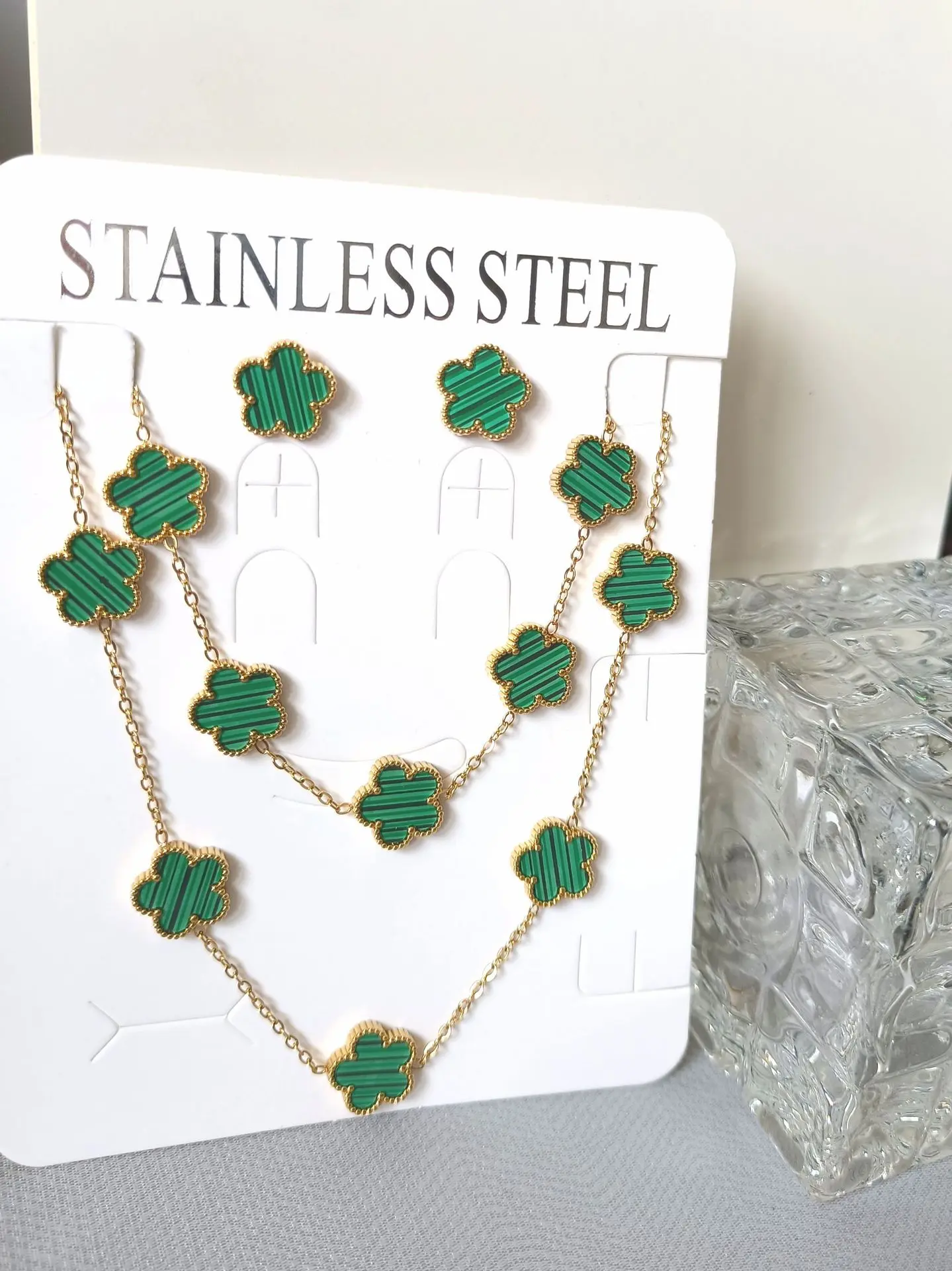 Hot Selling Stainless Steel Shell Plant Five Leaf Flower Set For Women's Jewelry Accessories Simple And Non Fading Clover Gift