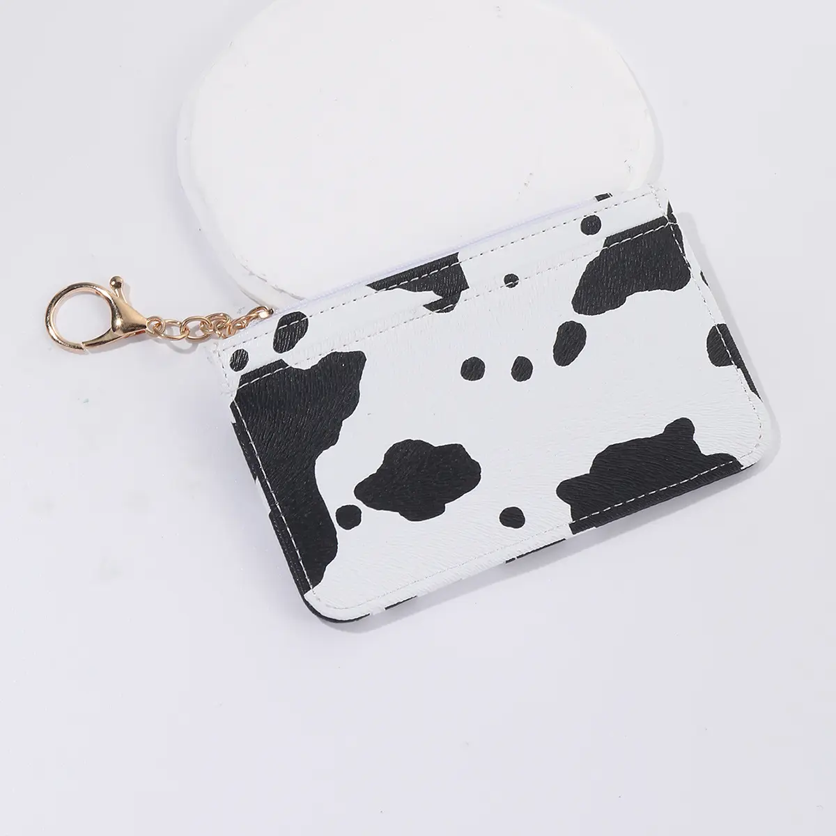 1PC Cow Pattern Card Holder Fashionable Personality Small Wallet PU with Keychain Coin Purse Practical and Convenient Beautiful