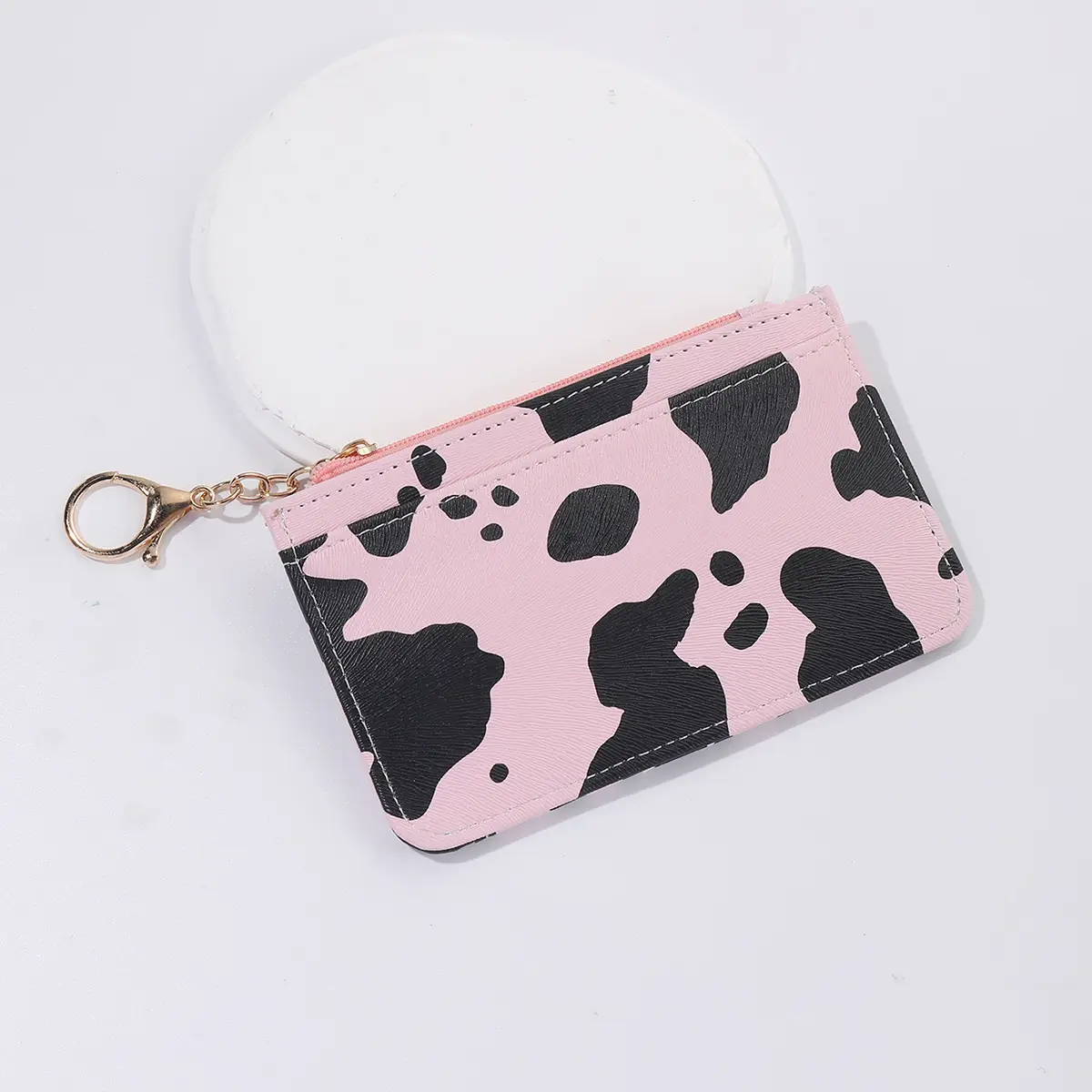 1PC Cow Pattern Card Holder Fashionable Personality Small Wallet PU with Keychain Coin Purse Practical and Convenient Beautiful