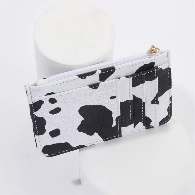 1PC Cow Pattern Card Holder Fashionable Personality Small Wallet PU with Keychain Coin Purse Practical and Convenient Beautiful