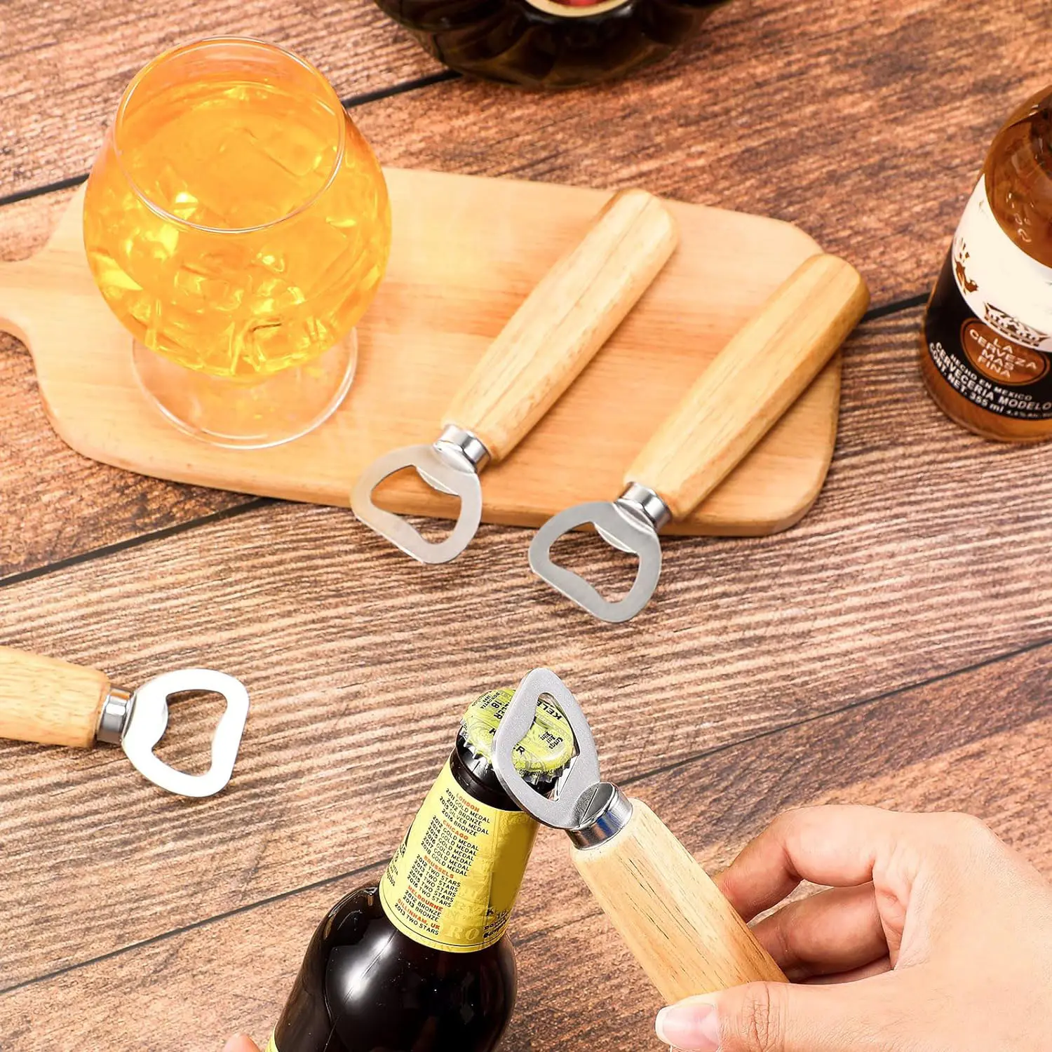 Wooden Bottle Opener Beer Can Opener Household Kitchen and Bar Tools Handheld Beer Soda Water Glass Cap Small Tool