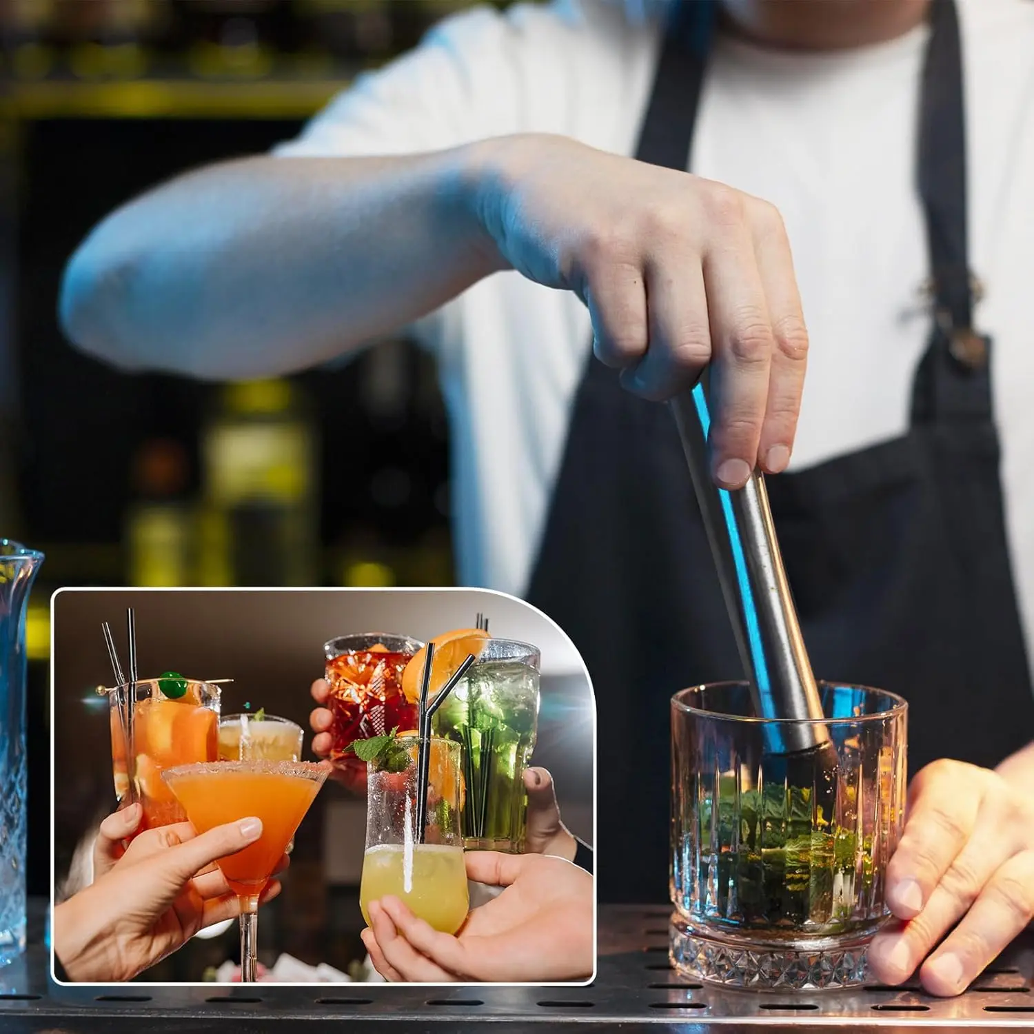 21CM Stainless Steel Cocktail Muddler Bartender Tool Lemon Smasher Ice Crusher for Mojitos Fruit Drinks Home Kitchen Bar Use