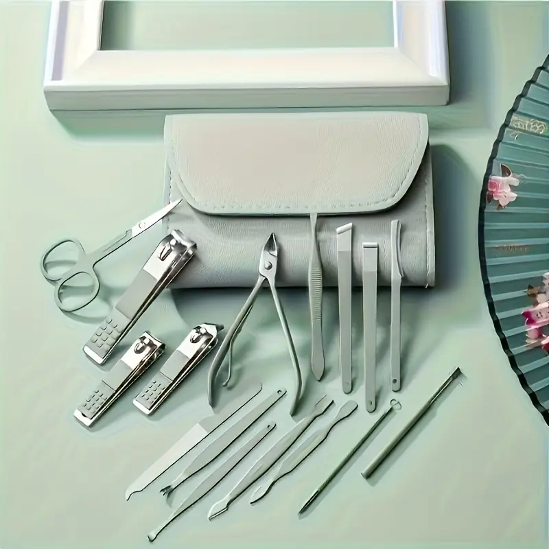 16PCS Stainless Steel Manicure Tool Set, Including Straight-edge Nail File, Ear Spoon and Scissors Modern Style Professional Set