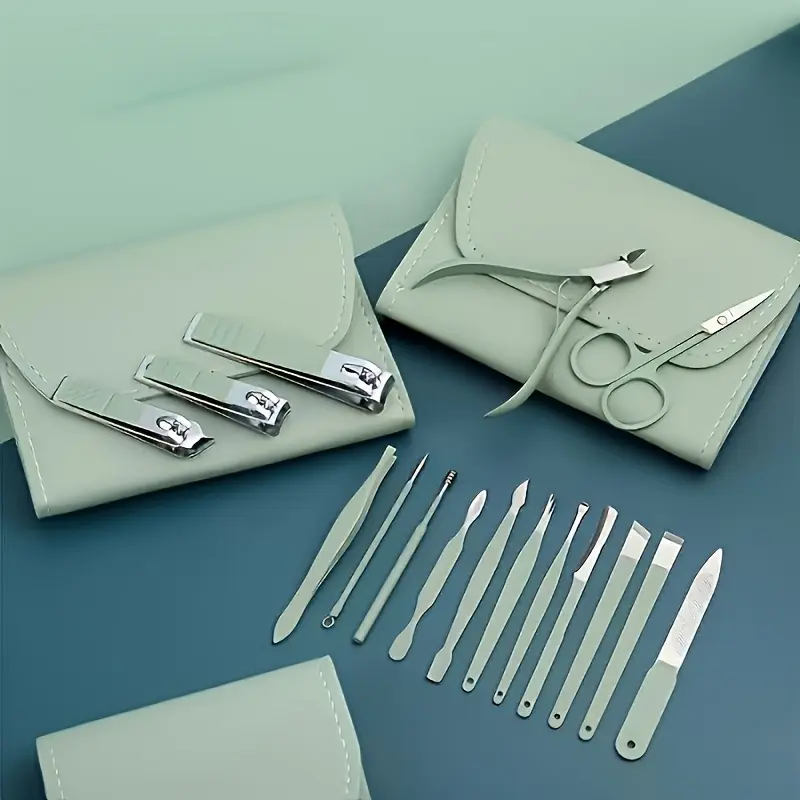 16PCS Stainless Steel Manicure Tool Set, Including Straight-edge Nail File, Ear Spoon and Scissors Modern Style Professional Set