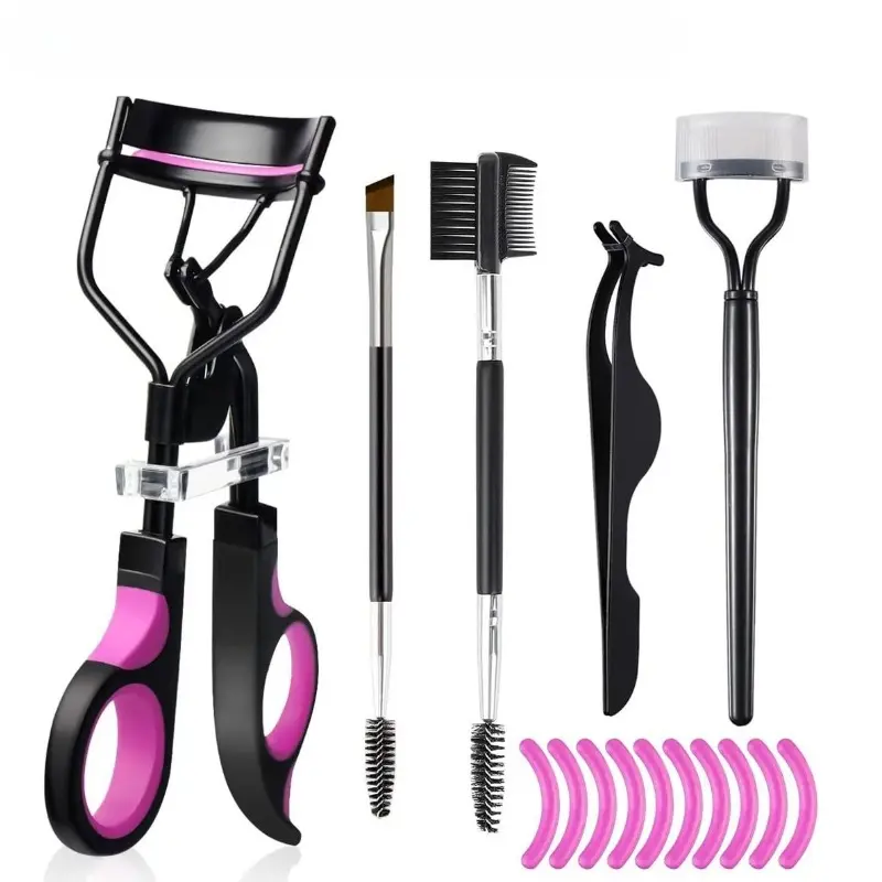 Multifunctional Eyelash Curler and Eyebrow Brush Tool Set Foldable Double Headed Lash Comb Steel Tweezers Eye Makeup Beauty Set