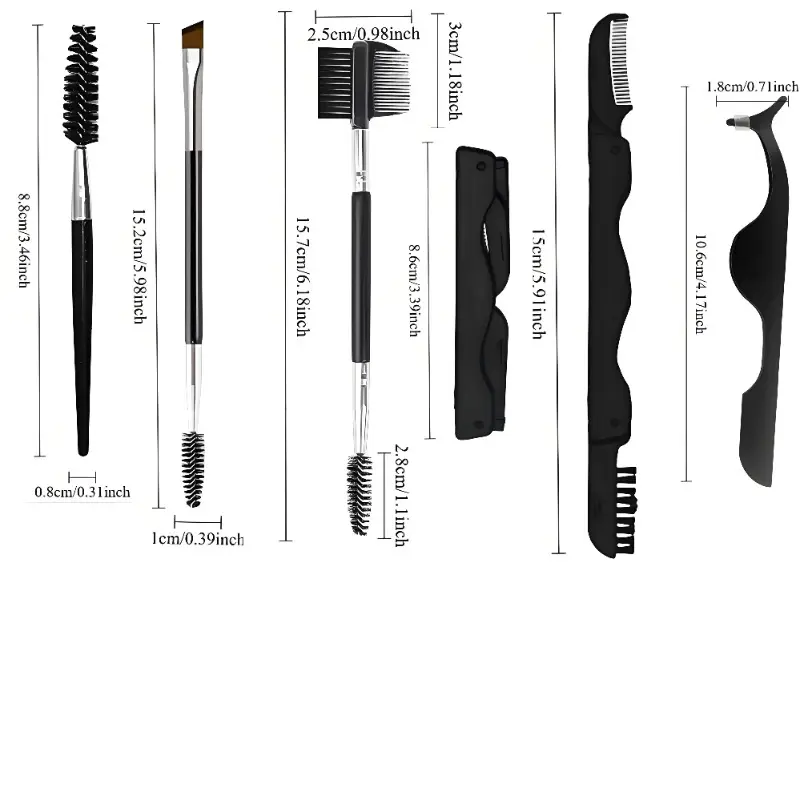 Multifunctional Eyelash Curler and Eyebrow Brush Tool Set Foldable Double Headed Lash Comb Steel Tweezers Eye Makeup Beauty Set