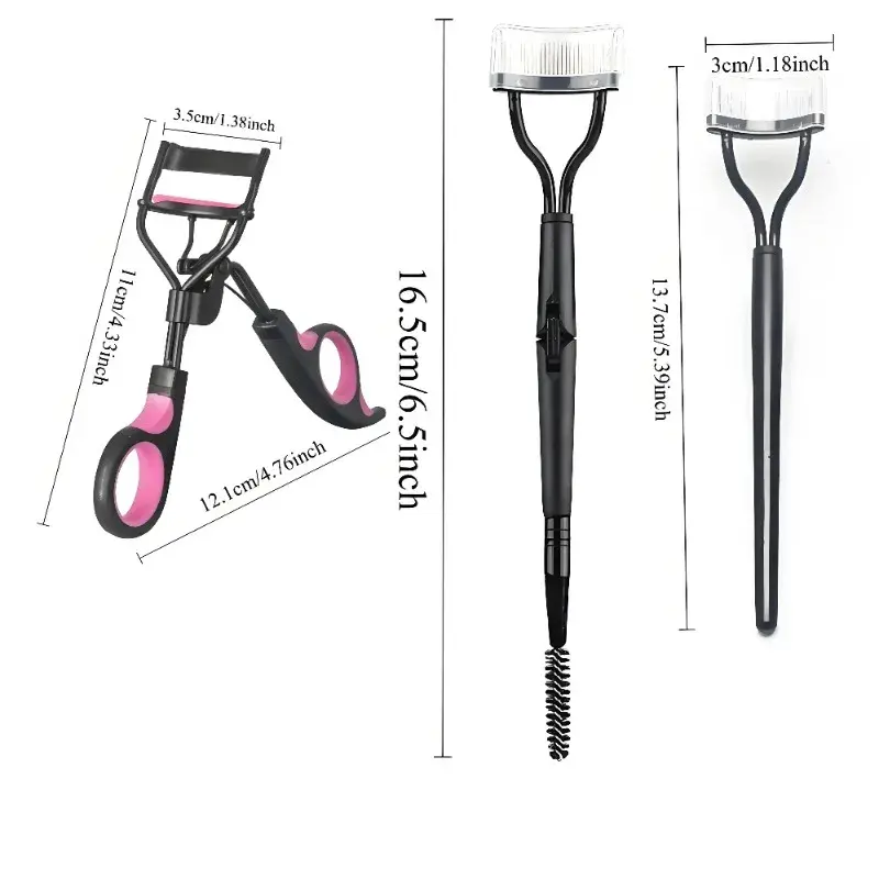 Multifunctional Eyelash Curler and Eyebrow Brush Tool Set Foldable Double Headed Lash Comb Steel Tweezers Eye Makeup Beauty Set