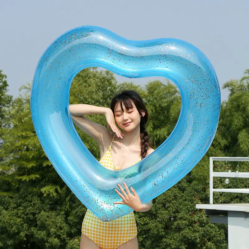 Heart-Shaped Glitter Inflatable Swim Ring –  PVC Pool Float for Adults, Sparkly Love Water Tube for Beach, Lake & Summer Fun