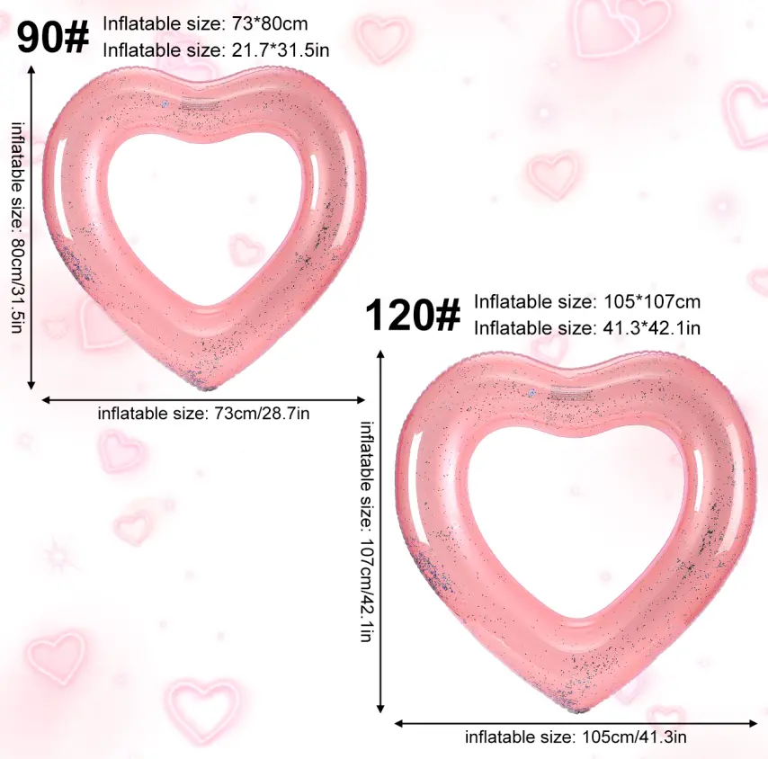 Heart-Shaped Glitter Inflatable Swim Ring –  PVC Pool Float for Adults, Sparkly Love Water Tube for Beach, Lake & Summer Fun