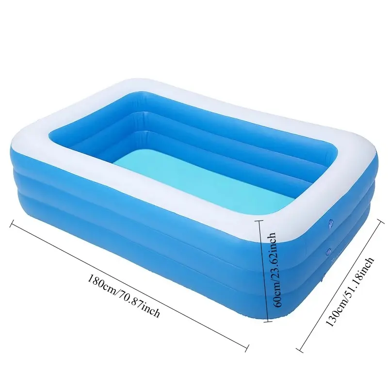 Blue & White Inflatable Pool for Adults–Large Family-Size PVC Swimming Pool for Backyard Garden Patio & Outdoor Summer Water Fun