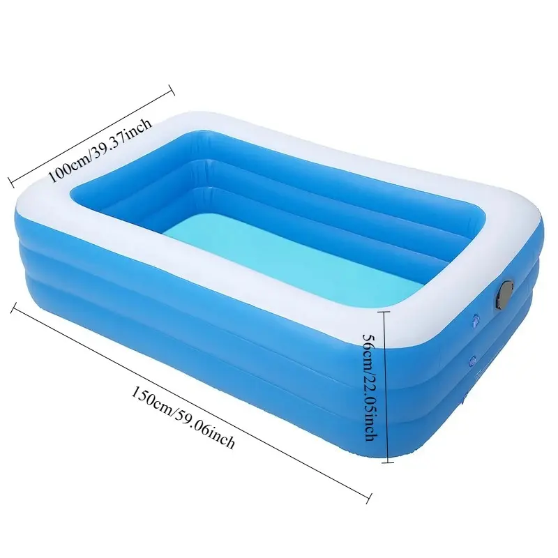 Blue & White Inflatable Pool for Adults–Large Family-Size PVC Swimming Pool for Backyard Garden Patio & Outdoor Summer Water Fun