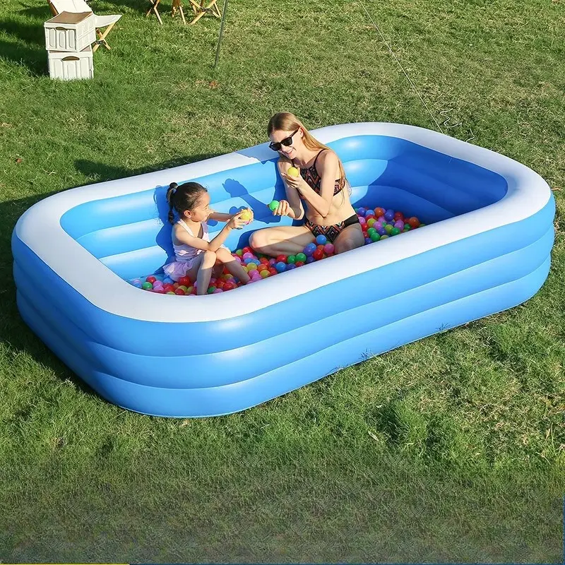 Blue & White Inflatable Pool for Adults–Large Family-Size PVC Swimming Pool for Backyard Garden Patio & Outdoor Summer Water Fun