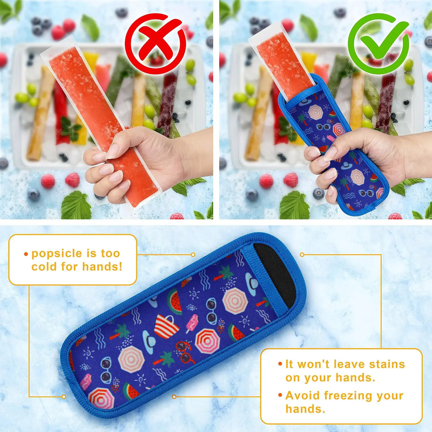 Ice Pop Neoprene Insulator Sleeves, Freezer Popsicle Holder Sleeves, Patterned Ice Sleeves Holder Bag, Reusable Washable Ice Pop