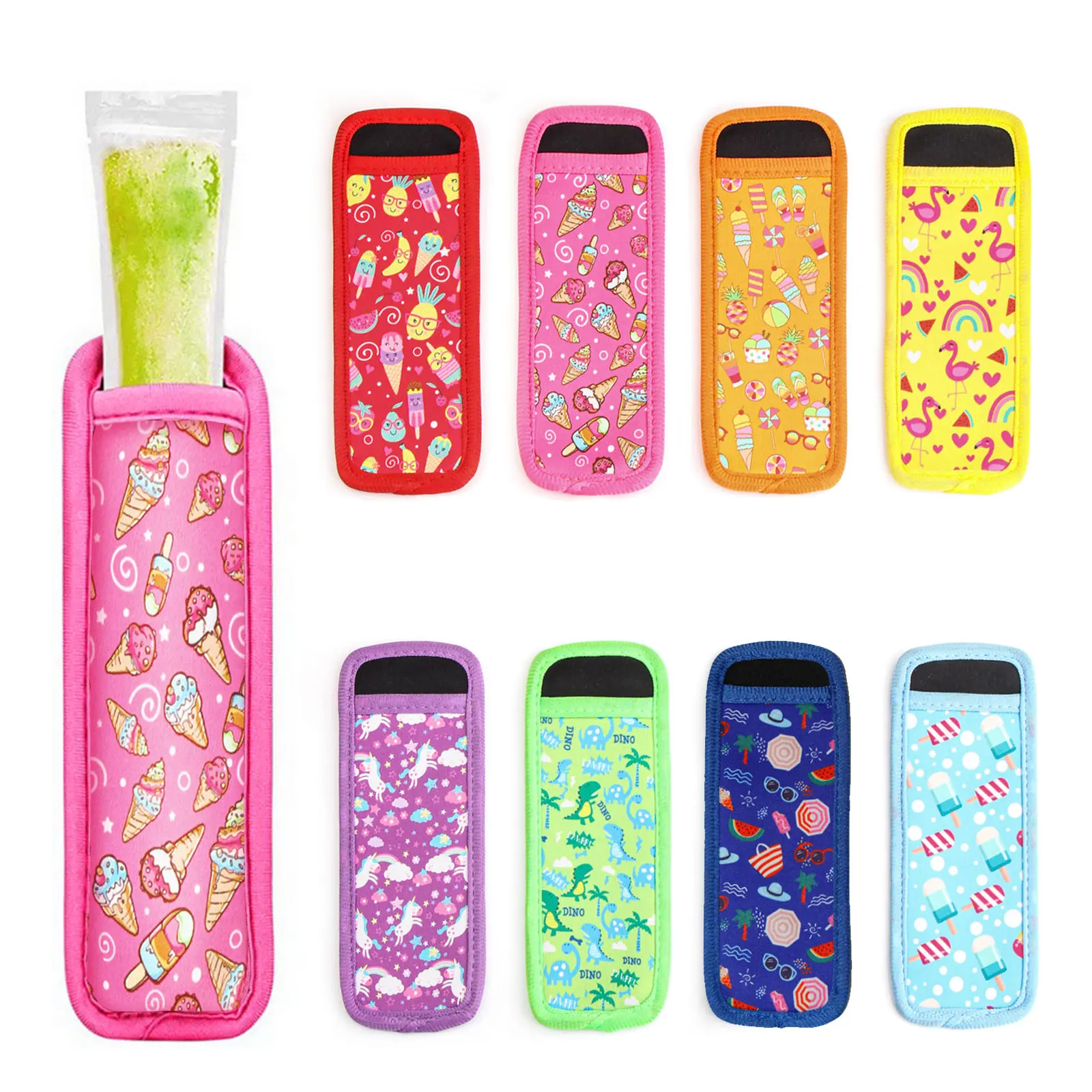 Ice Pop Neoprene Insulator Sleeves, Freezer Popsicle Holder Sleeves, Patterned Ice Sleeves Holder Bag, Reusable Washable Ice Pop