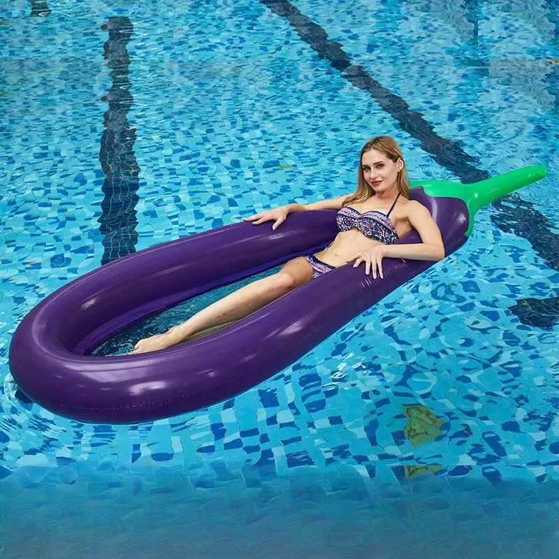 Foldable Eggplant Pool Floating Lounger with Mesh Seat - Inflatable PVC Floating Lounger for Adults Beach and Pool Relaxation