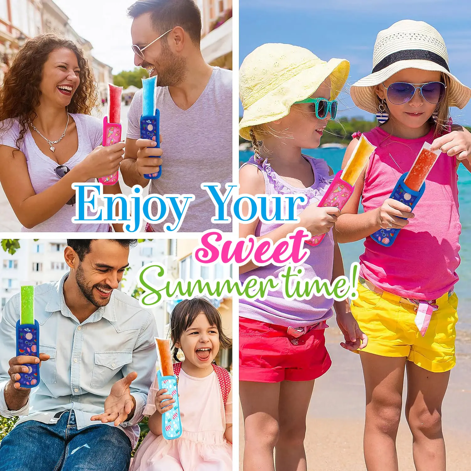 Ice Pop Neoprene Insulator Sleeves, Freezer Popsicle Holder Sleeves, Patterned Ice Sleeves Holder Bag, Reusable Washable Ice Pop