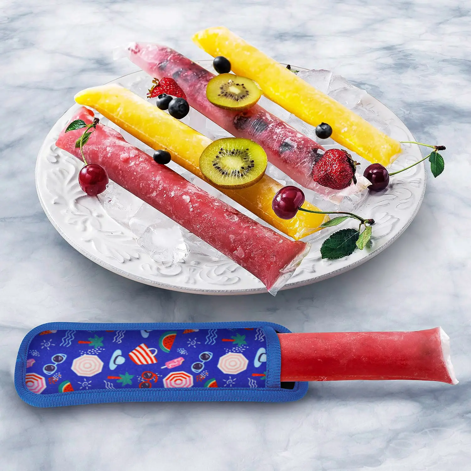 Ice Pop Neoprene Insulator Sleeves, Freezer Popsicle Holder Sleeves, Patterned Ice Sleeves Holder Bag, Reusable Washable Ice Pop
