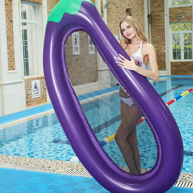 Foldable Eggplant Pool Floating Lounger with Mesh Seat - Inflatable PVC Floating Lounger for Adults Beach and Pool Relaxation