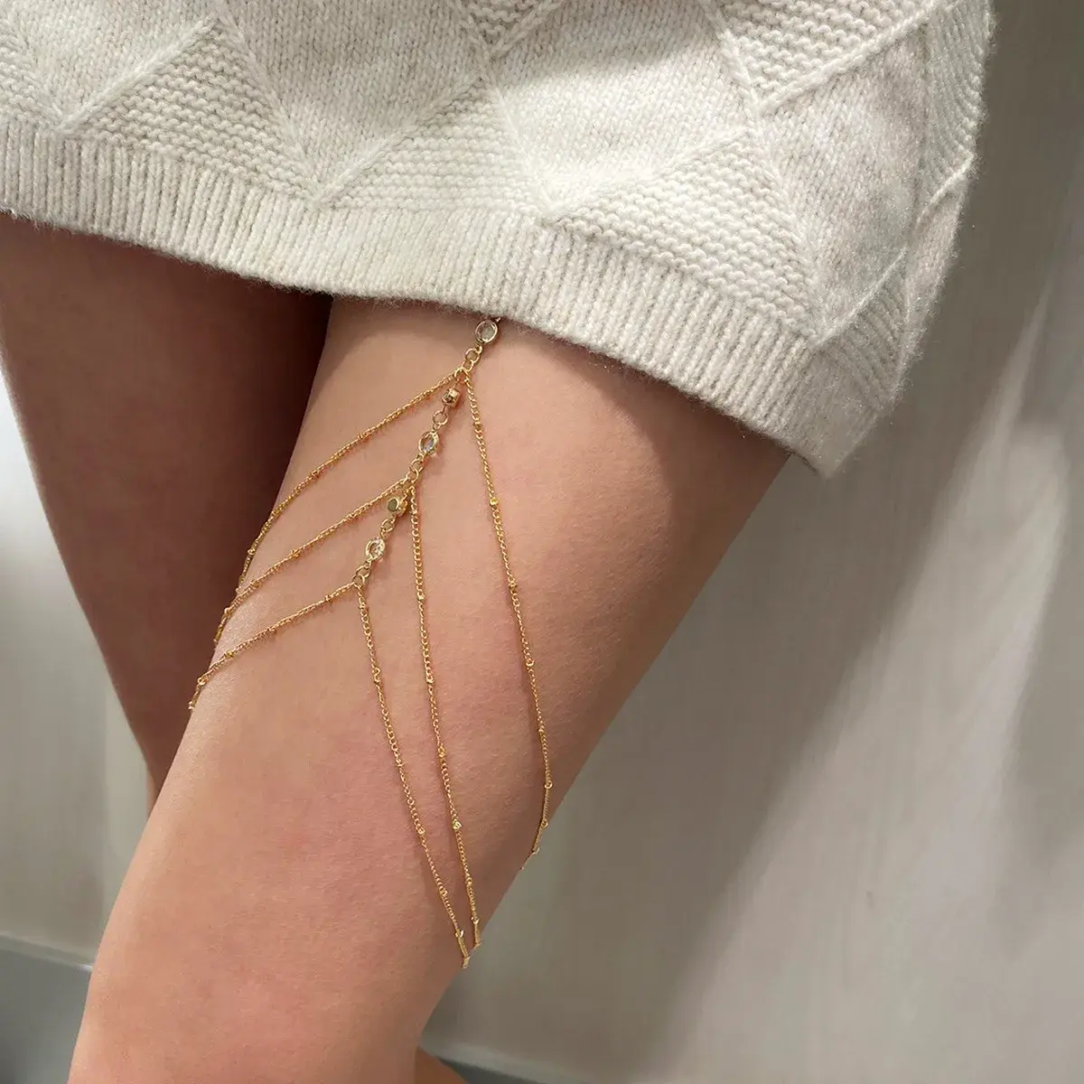 Gold Leg Chain for Women Sexy Body Jewelry with Rhinestones and Beads Adjustable  Leg Chain for Festivals Parties Beachwear Club