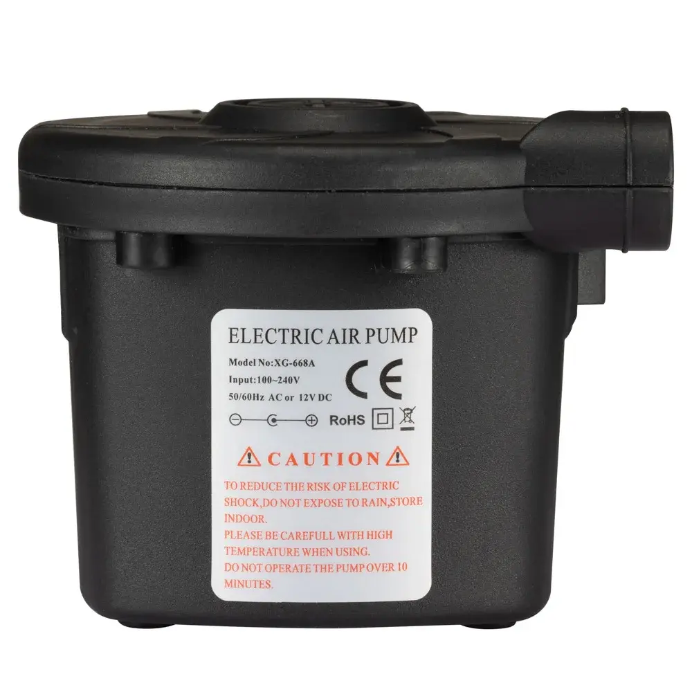 Portable electric air pump with multiple nozzles for quick and easy inflation of air mattresses, pool rafts and inflatable toys