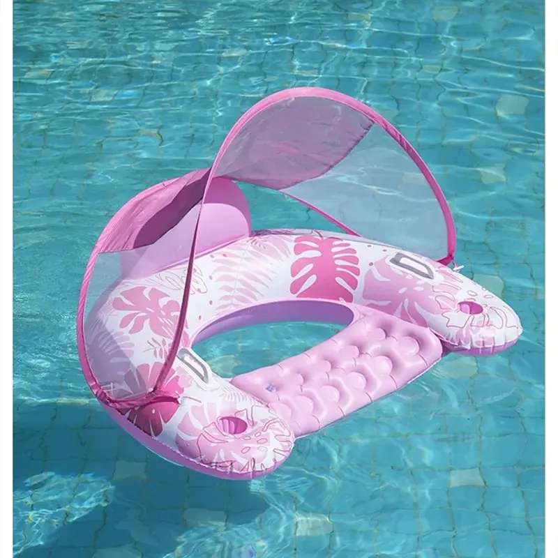 Removable Inflatable U Shape Pool Lounger with Canopy - Summer Beach Floating Water Chair Floating Bed with Sunshade for Adults