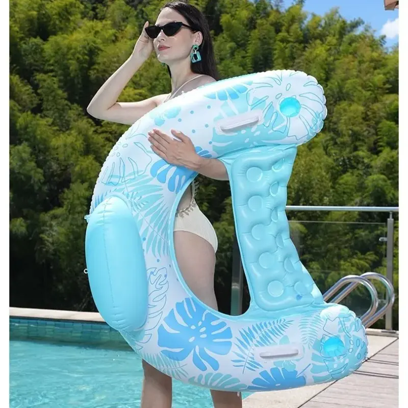 Removable Inflatable U Shape Pool Lounger with Canopy - Summer Beach Floating Water Chair Floating Bed with Sunshade for Adults