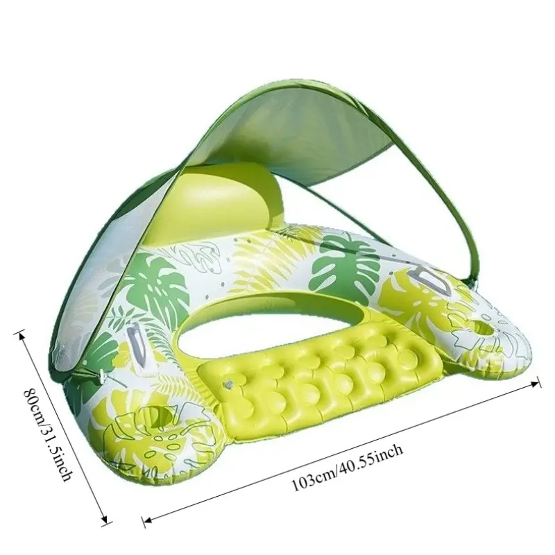 Removable Inflatable U Shape Pool Lounger with Canopy - Summer Beach Floating Water Chair Floating Bed with Sunshade for Adults
