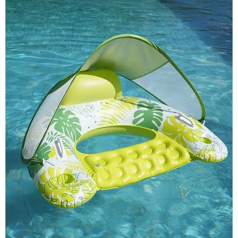 Removable Inflatable U Shape Pool Lounger with Canopy - Summer Beach Floating Water Chair Floating Bed with Sunshade for Adults