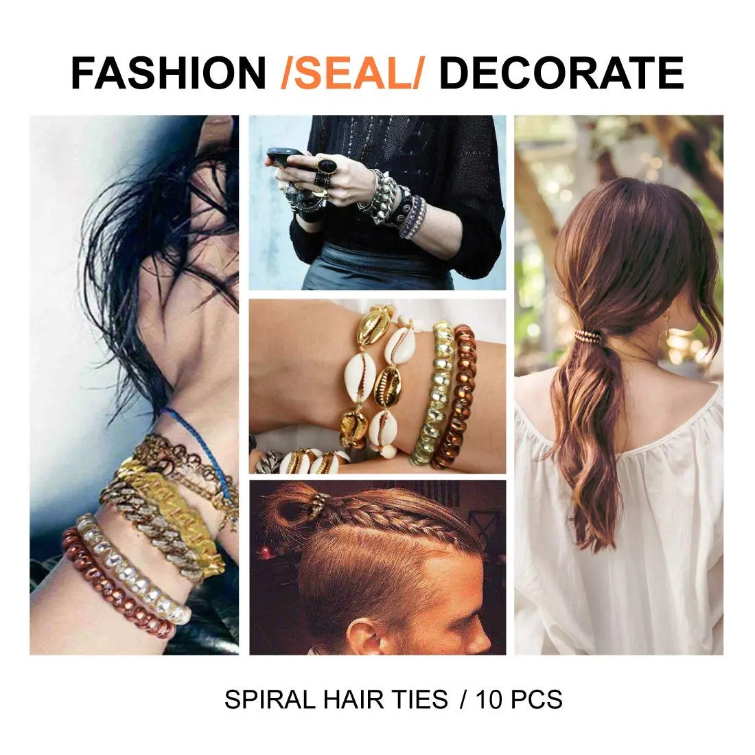 Spiral Hair Ties No Crease For Women Girls Thick Hair,Phone Cord Hair Ties Waterproof,Hair Coils, Key Chain Hair Ties