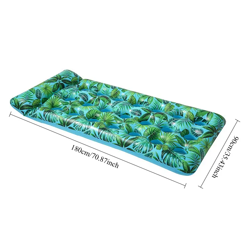 Leaf Print 21-Hole Inflatable Pool Lounger–Foldable Floating Water Hammock for Adults Summer Beach Float Raft Relaxing Lake Toy