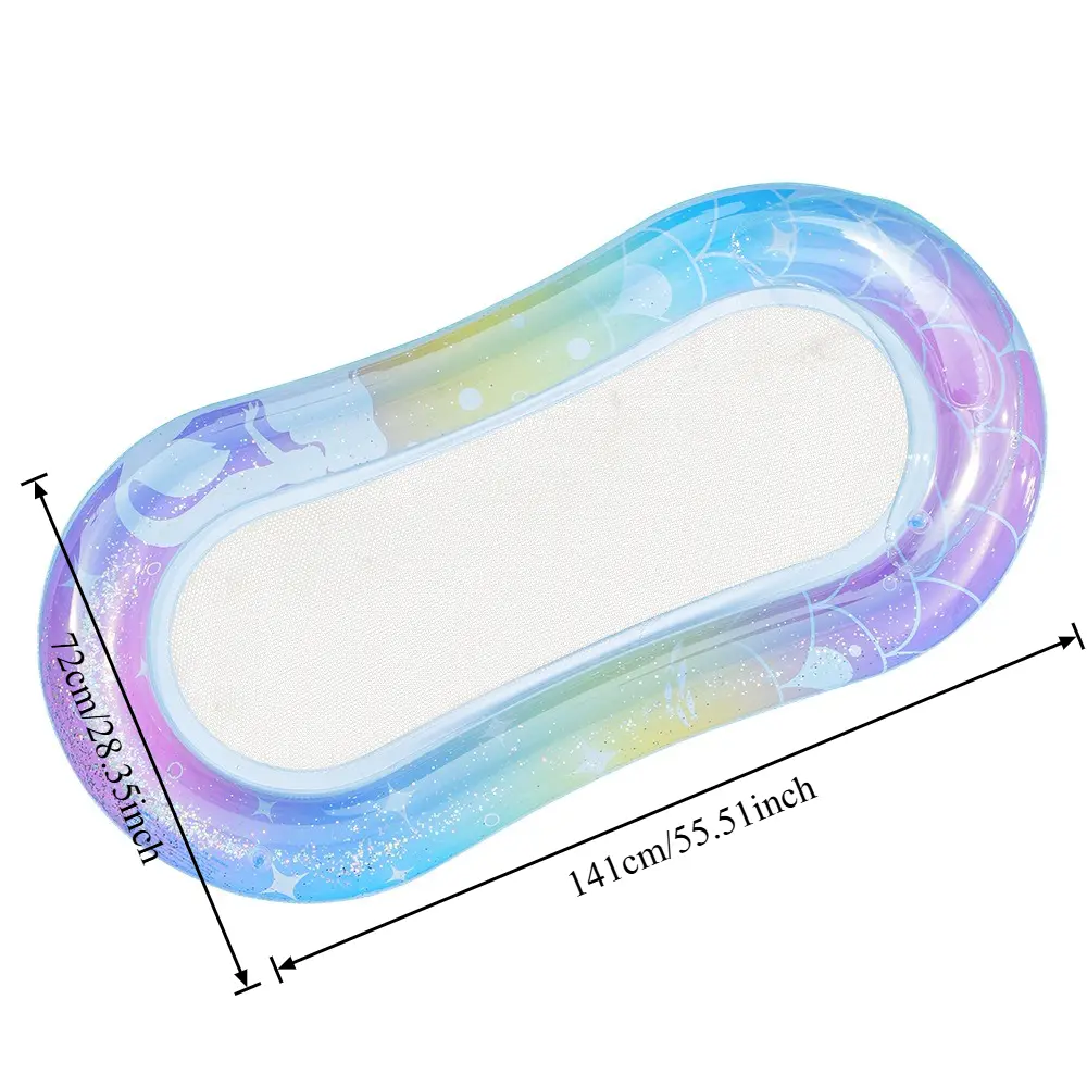 Mermaid Sequin Inflatable Floating Drainage Hammock - Net Seat Pool Float and Lounger for Beach, Lake and Spa Relaxation