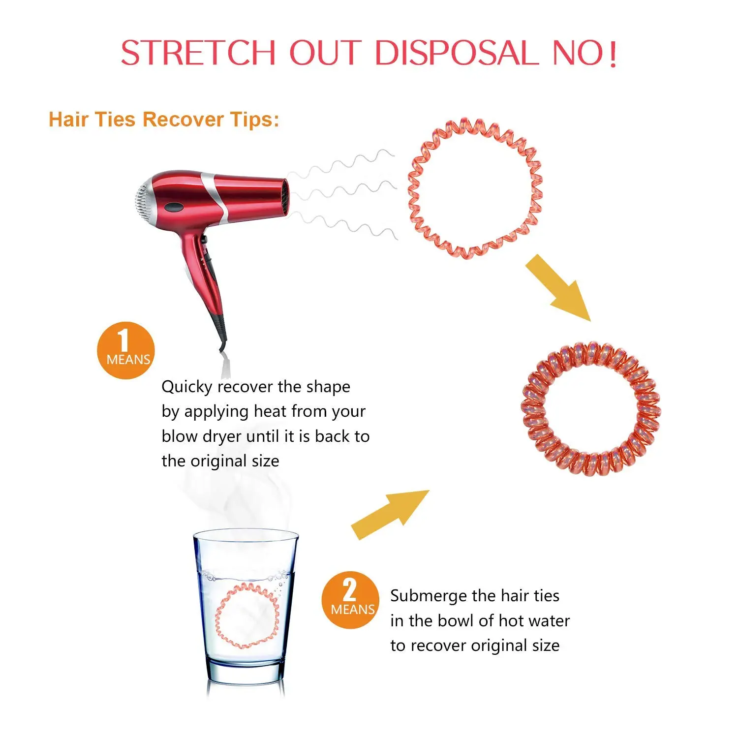Spiral Hair Ties No Crease For Women Girls Thick Hair,Phone Cord Hair Ties Waterproof,Hair Coils, Key Chain Hair Ties