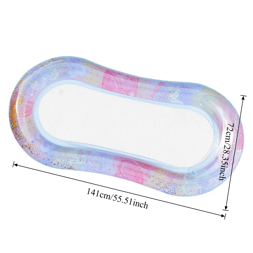 Mermaid Sequin Inflatable Floating Drainage Hammock - Net Seat Pool Float and Lounger for Beach, Lake and Spa Relaxation