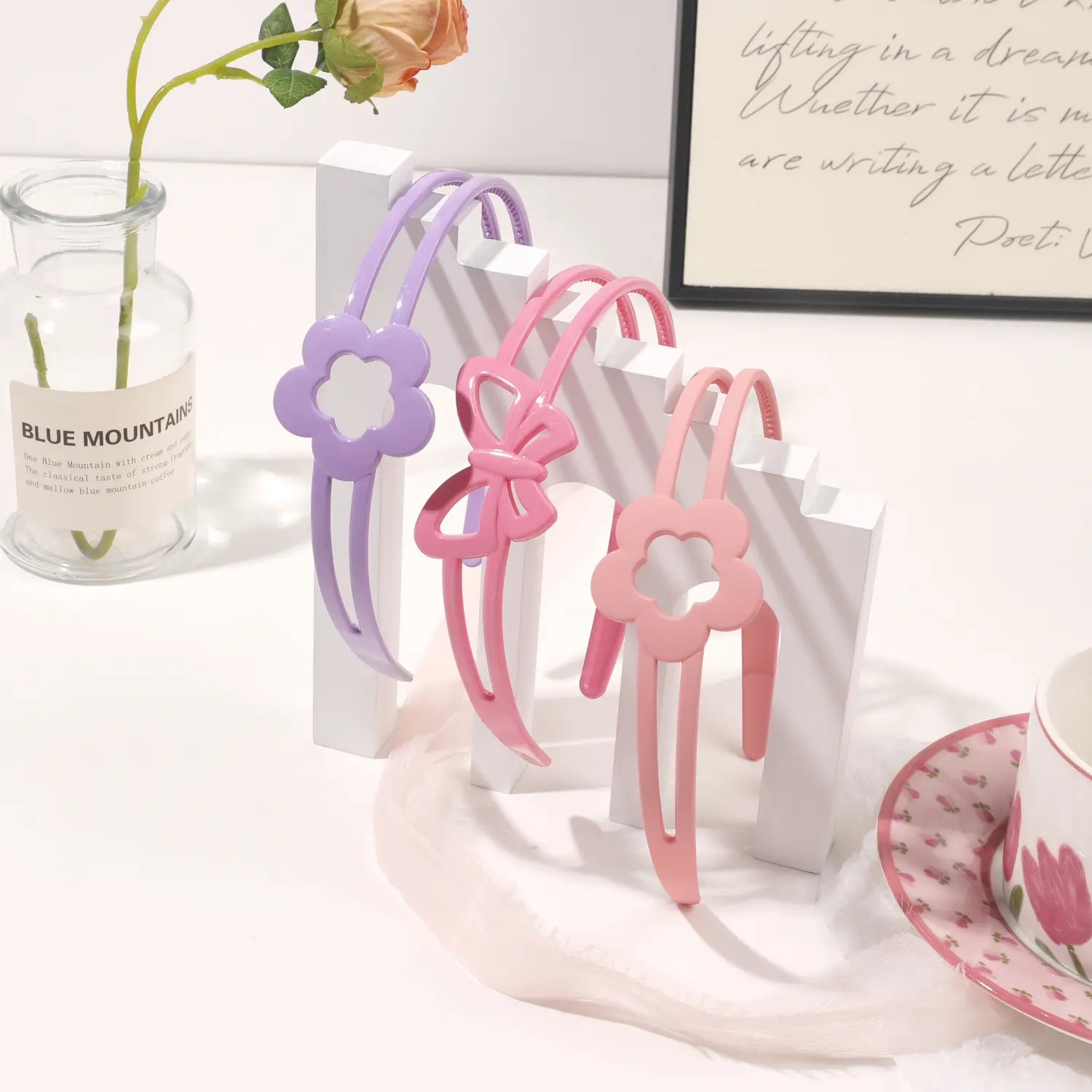 1/6Pcs Fashion Glossy Flower&Butterfly Headbands For Women Girl No slip Hairband Elastic HairHoop Kids Teen Sweet Hair Accessory
