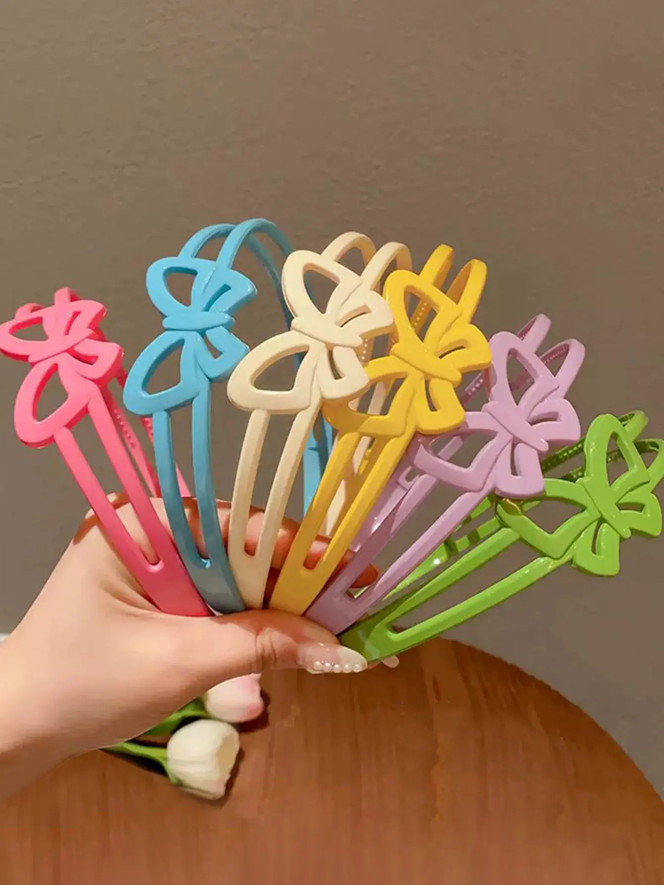 1/6Pcs Fashion Glossy Flower&Butterfly Headbands For Women Girl No slip Hairband Elastic HairHoop Kids Teen Sweet Hair Accessory
