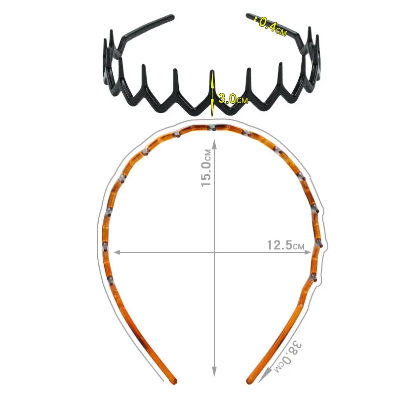 2pcs/set Black amber wave long teeth headband Anti-fall resin plastic with teeth non-slip headband for men and women face wash h