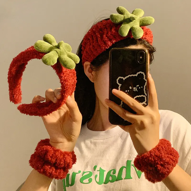 Strawberry Headband Red Wash Face Hair Bands Hair Hoops Girls Thick Cute Plush Hairbands Headband Fashion Hair Accessories