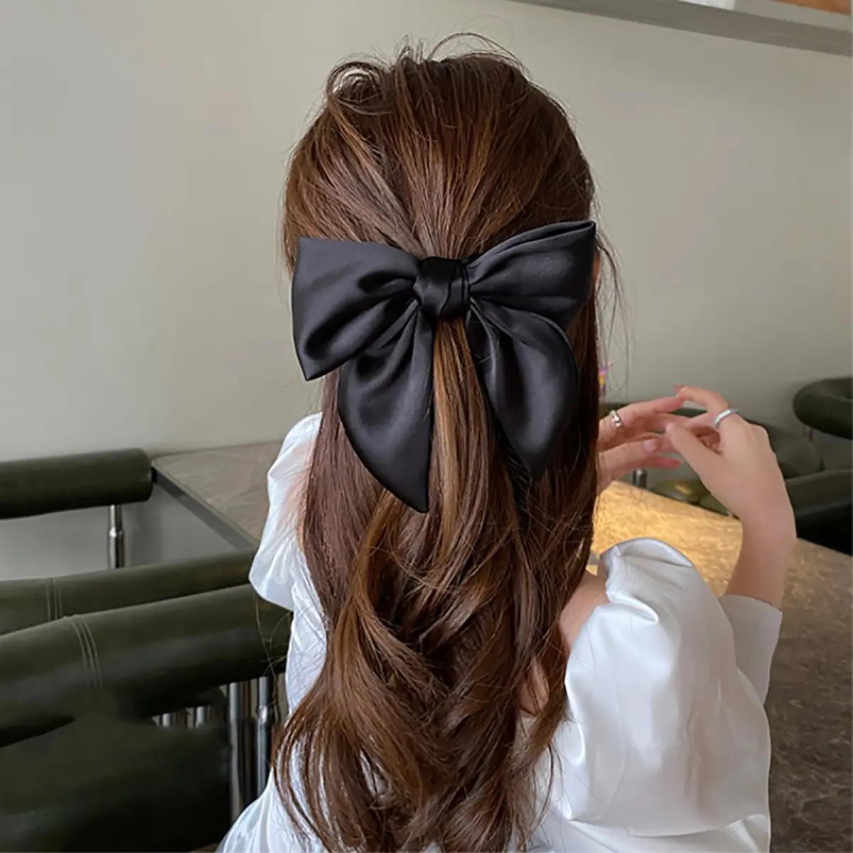 Elegant Bow Ribbon Hair Band Women Hair Tie Girls Solid Satin Bowknot Scrunchies Ponytail Large Rubber Bands Hair Accessories