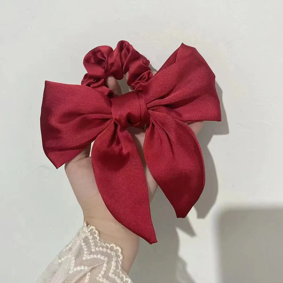 Elegant Bow Ribbon Hair Band Women Hair Tie Girls Solid Satin Bowknot Scrunchies Ponytail Large Rubber Bands Hair Accessories