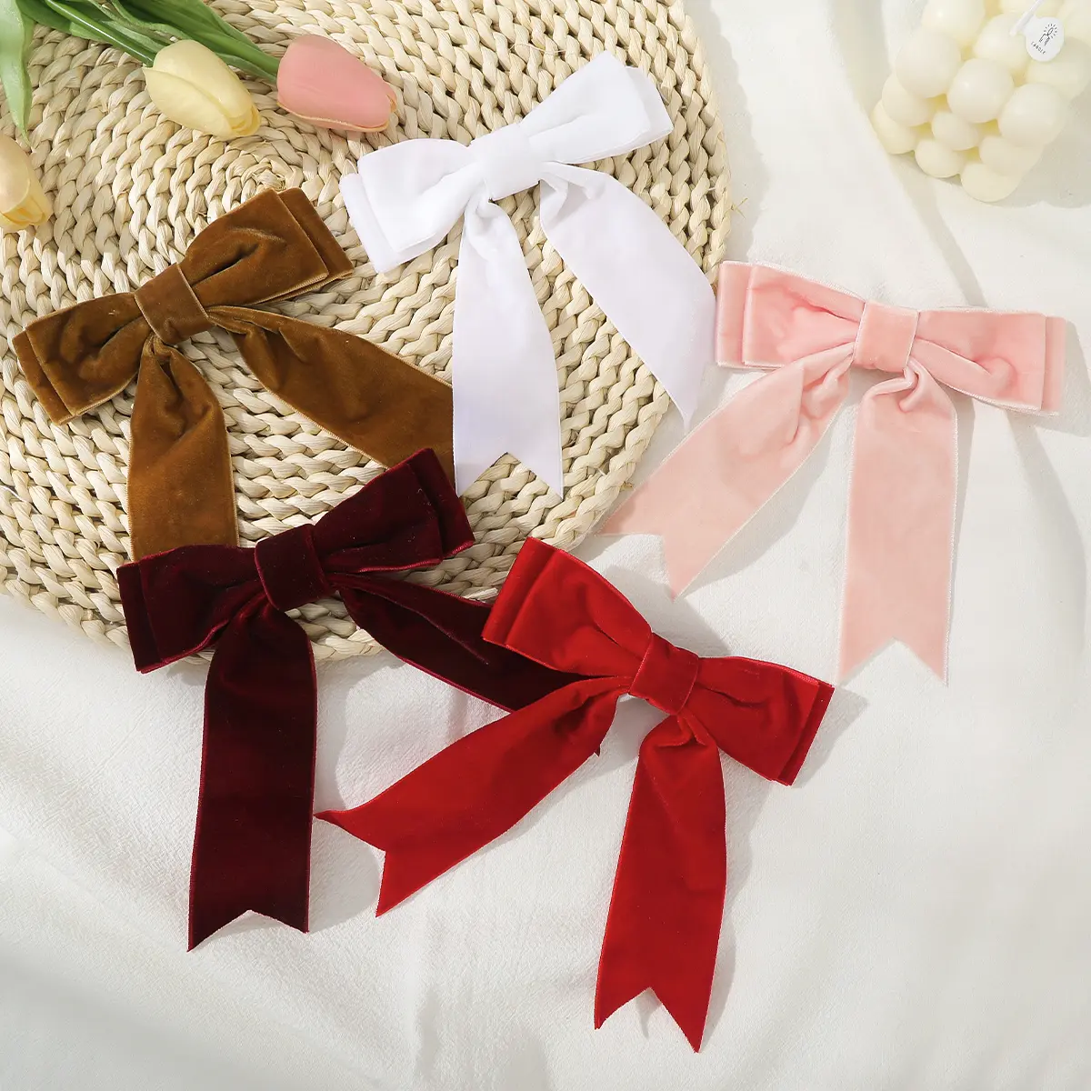 Velvet Bow Hairpin Barrettes For Women French Red Black Hair Clips Fashion New Year Festival Hairpin Hair Accessories Gifts