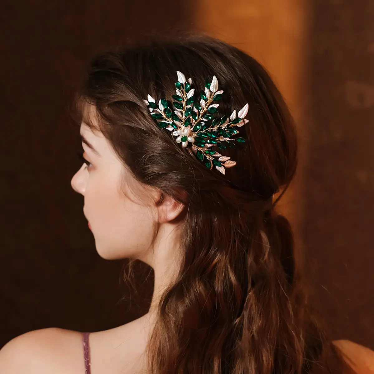 Green Rhinestone Wedding Hair Accessories Crystal birthday parties Hair Comb Clip Headpiece Jewelry banquets Hair Ornament Gift