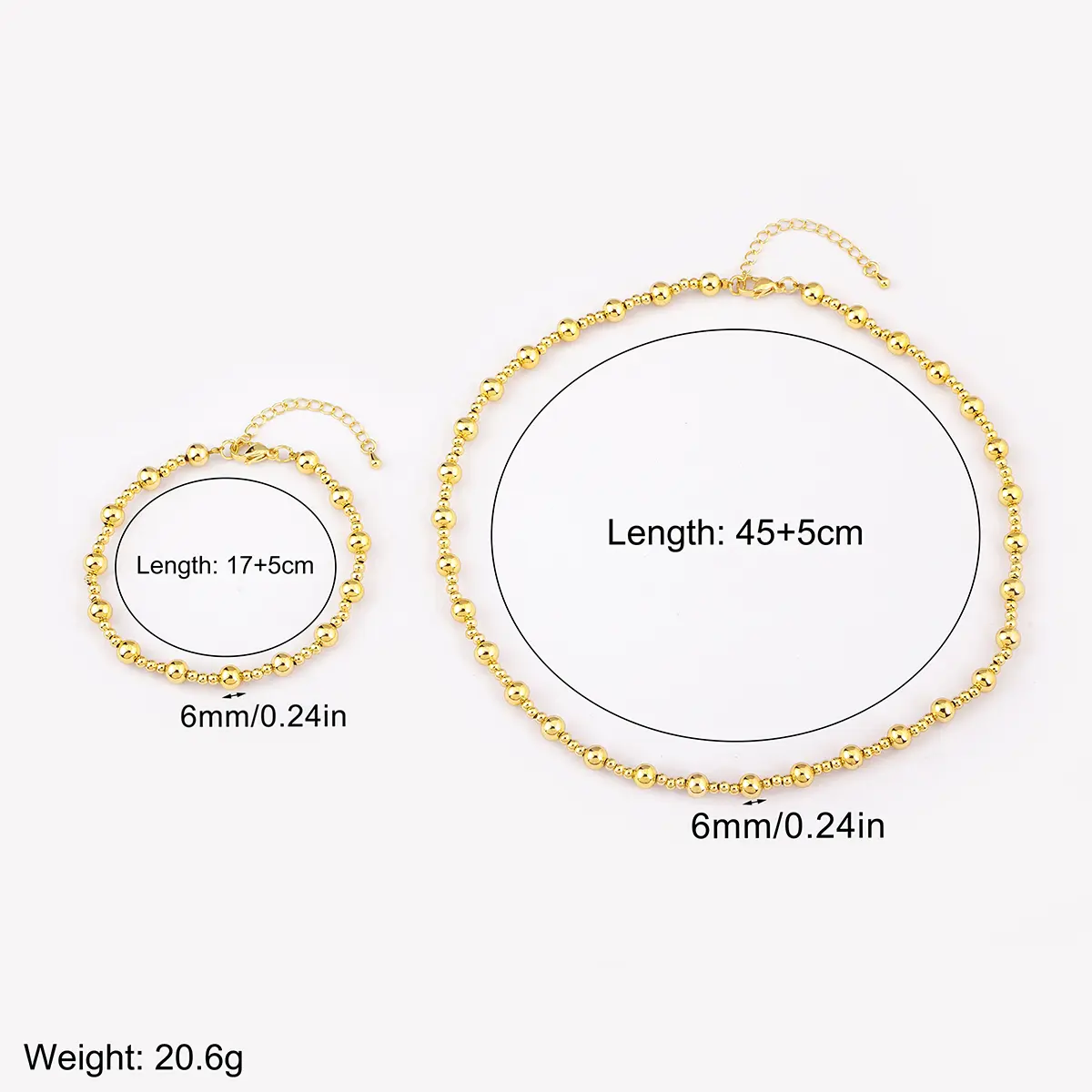 Nidin Hot Sale Original Design Round Beads Jewelry Sets Bracelet Necklace For Women Fashion Versatile Accessories Birthday Gifts