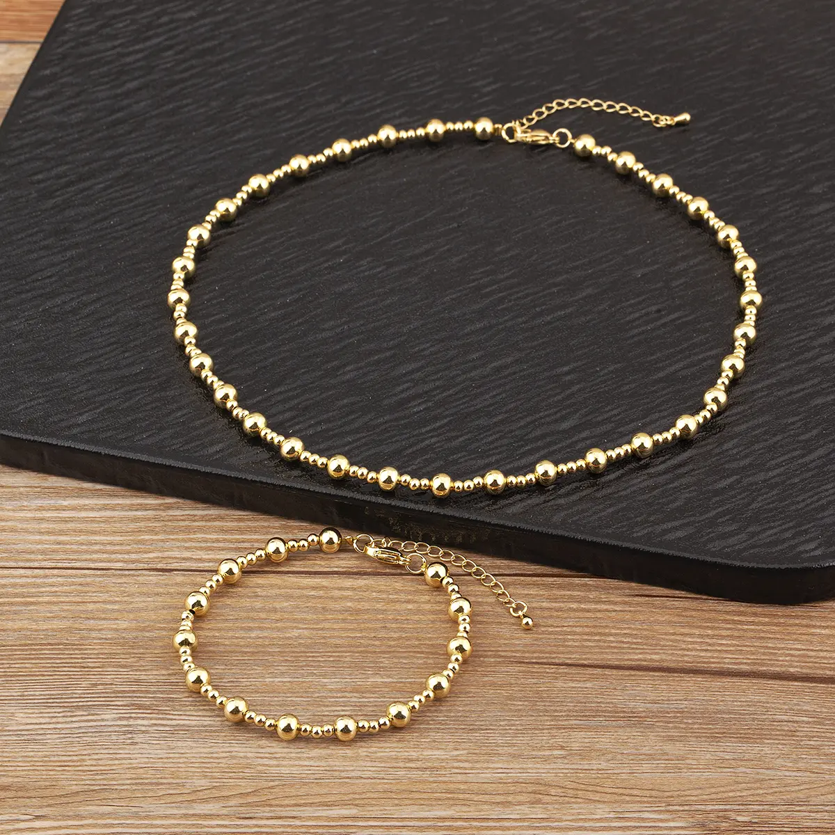 Nidin Hot Sale Original Design Round Beads Jewelry Sets Bracelet Necklace For Women Fashion Versatile Accessories Birthday Gifts
