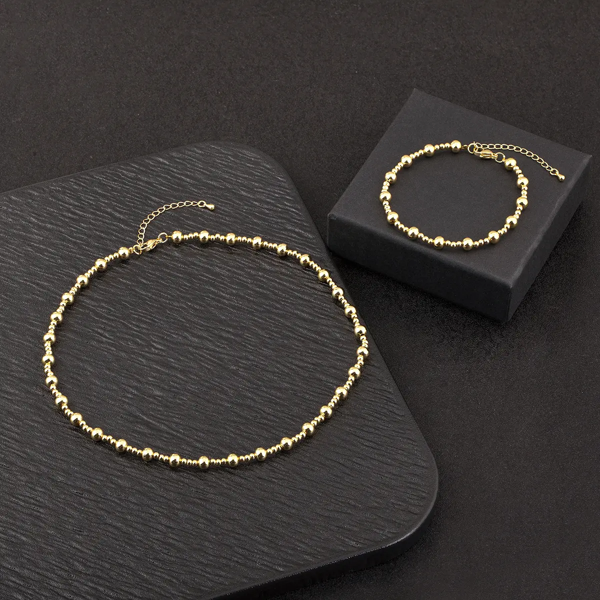 Nidin Hot Sale Original Design Round Beads Jewelry Sets Bracelet Necklace For Women Fashion Versatile Accessories Birthday Gifts