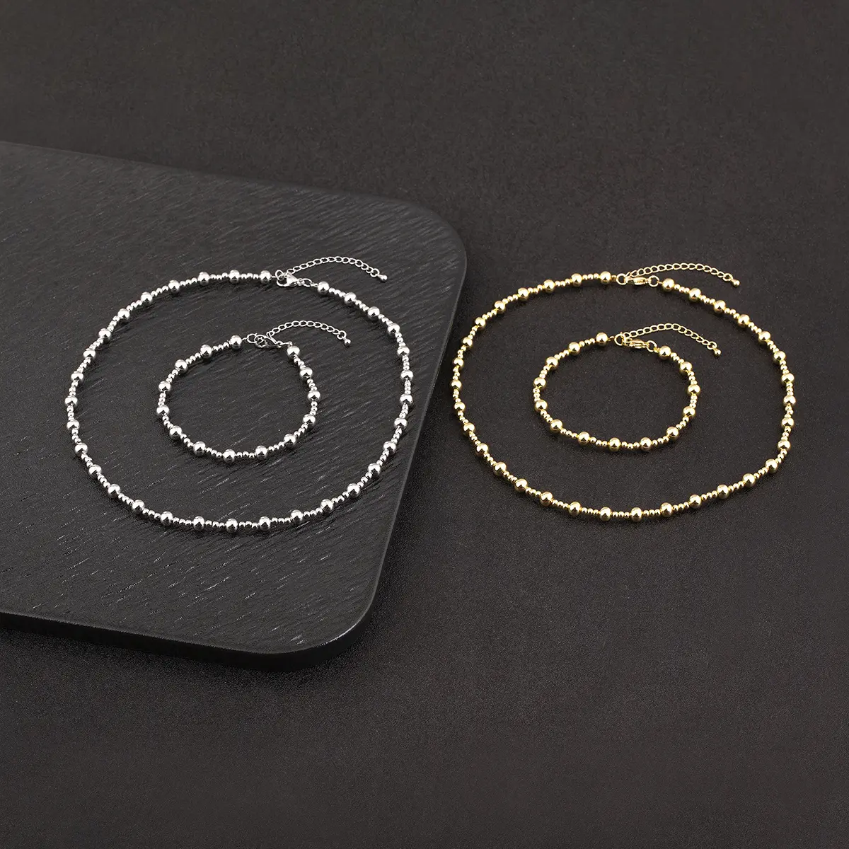 Nidin Hot Sale Original Design Round Beads Jewelry Sets Bracelet Necklace For Women Fashion Versatile Accessories Birthday Gifts