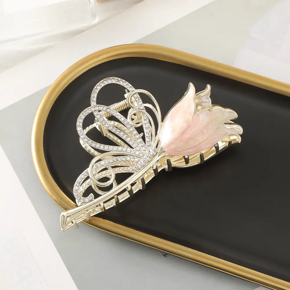 Haimeikang Lacquer Tulip Hair Claw Golden Luxury Headwear Hairpin For Women Sweet Ponytail Crabs Hair Clip Fashion Accessories