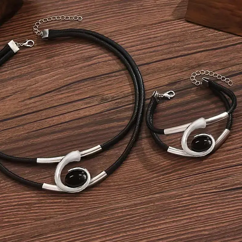 Black Acrylic Stone Necklace Bracelet Set Simple Fashion Jewelry Accessories Hot Sale Party Gift 2025 New Style