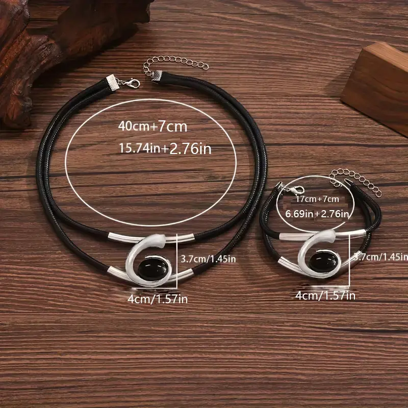 Black Acrylic Stone Necklace Bracelet Set Simple Fashion Jewelry Accessories Hot Sale Party Gift 2025 New Style